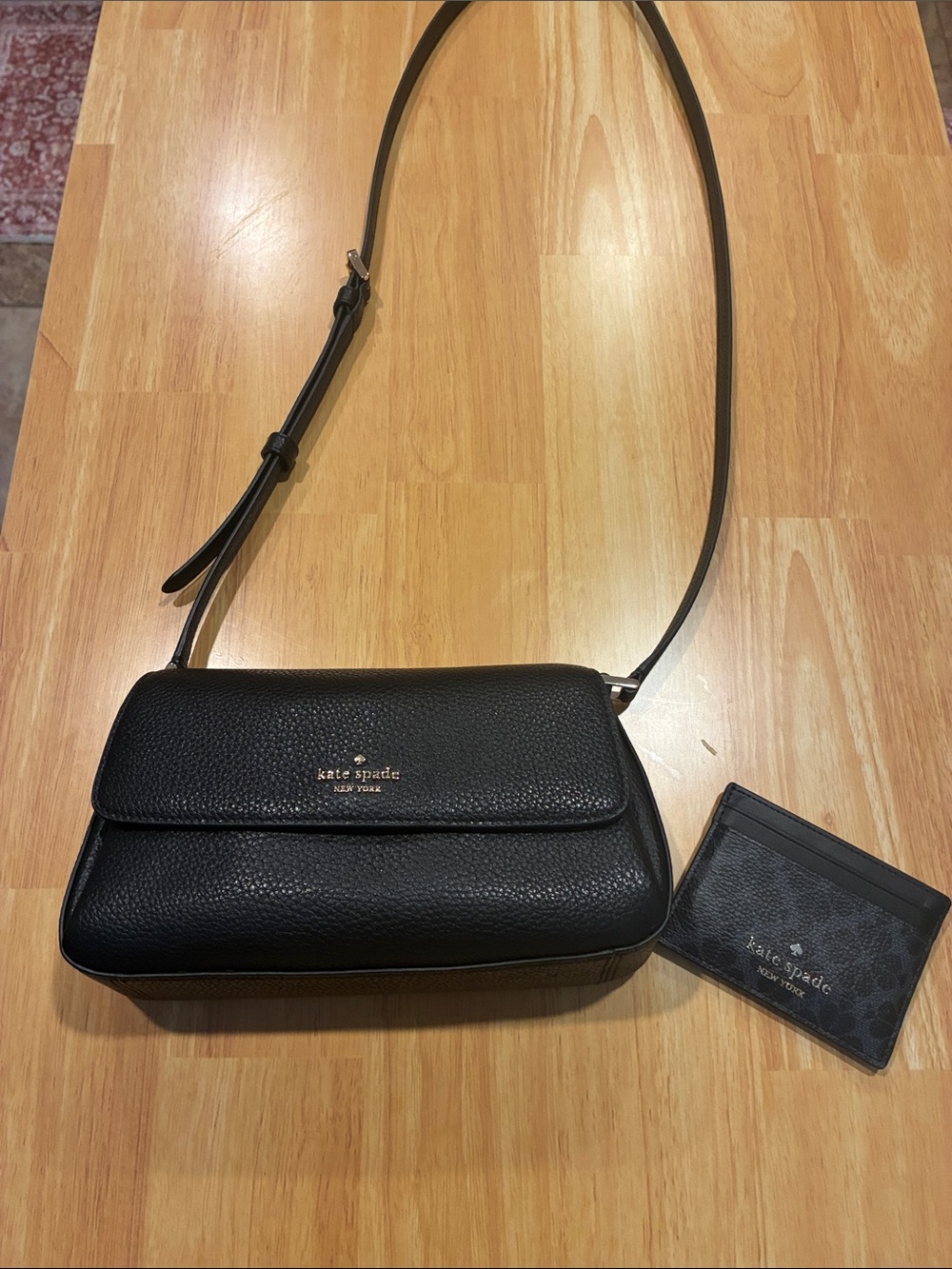 kate spade Black Pebbled Leather Crossbody with Card Case